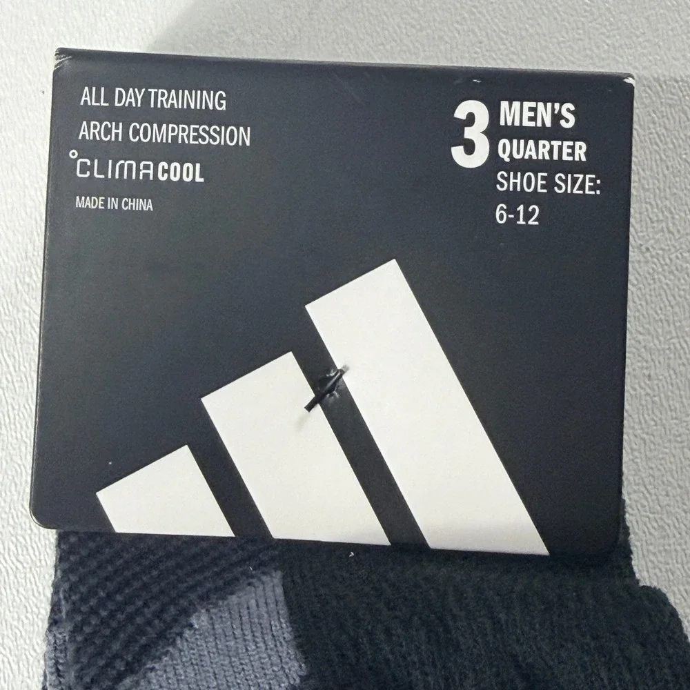 Adidas Mens Climacool All Day Training Quarter Socks 3 Pair Pack Black Grey L